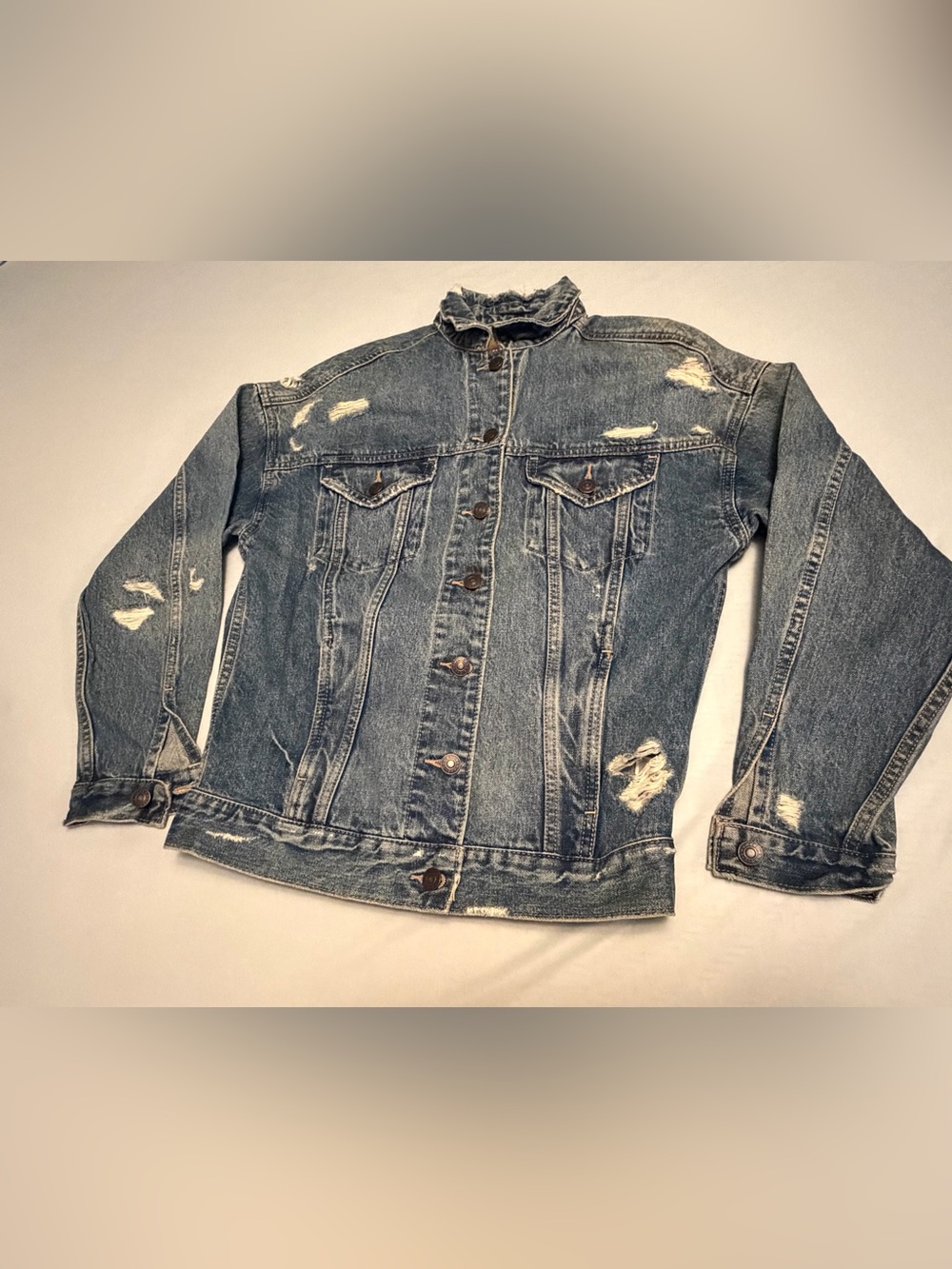 American Eagle Outfitters Light Blue Distressed Denim Jacket
